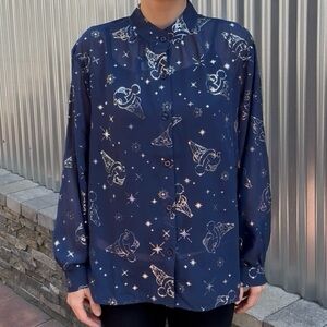 Hong Kong Disneyland Fantasia 2000 Sorcerer Mickey Print Translucent Blouse